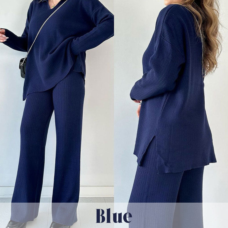 🍂Limited-Time 50% OFF🍂V-Neck Casual Slit Knitted Two-Piece Set ✈️ Free Shipping