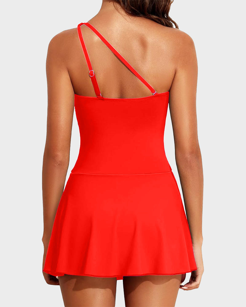 š„Limited Sale 60% OFFš„One Shoulder Skirted One Piece Swimsuit