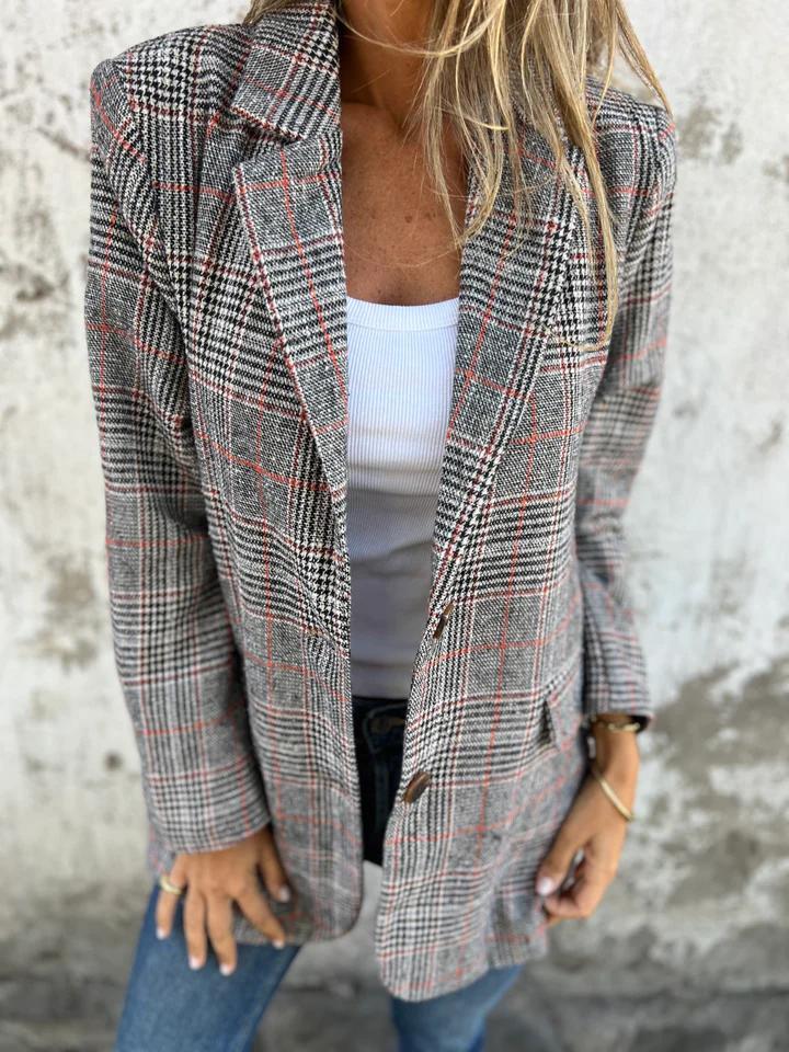🍂Fall Lapel Collar Slim Button Plaid Small Suit For Women ✈️BUY 2 FREE SHIPPING✈️