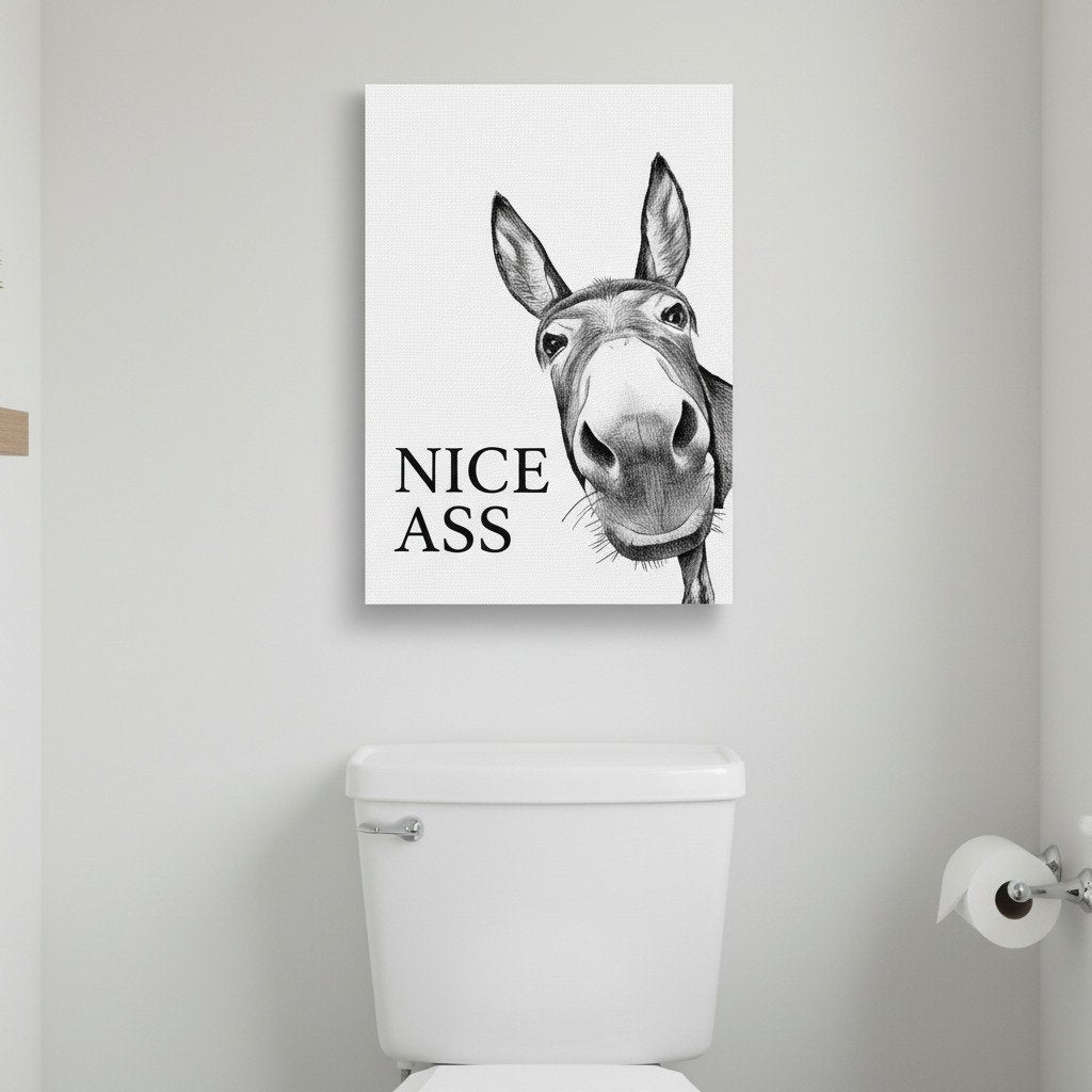 📢Limited-time 60% OFF🏡✨Funny Bathroom Wall Art - "Nice Ass" Donkey Print