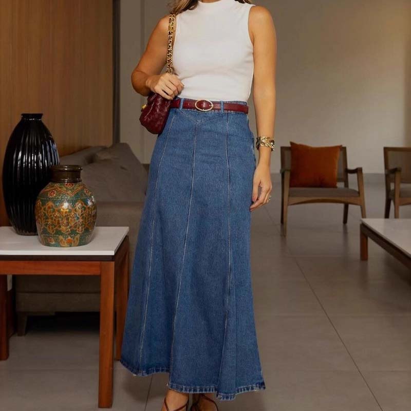 👗Spring Limited Sale 60% OFF!!✨Women's High-Waist A-Line Denim Maxi Skirt💞