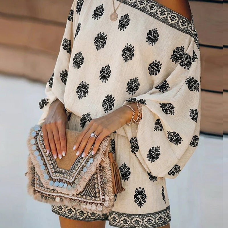 đLimited Sale 70% OFFđBohemian Off-Shoulder Printed Jumpsuit Set