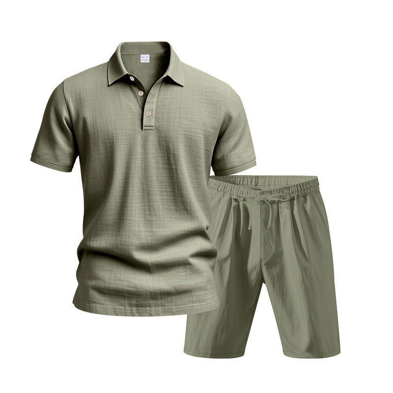π LIMITED-TIME 50% OFF! π₯ Men's Casual Top & Shorts 2-Piece Set β Linen Blend, Lapel Collar, Elastic Waist β¨