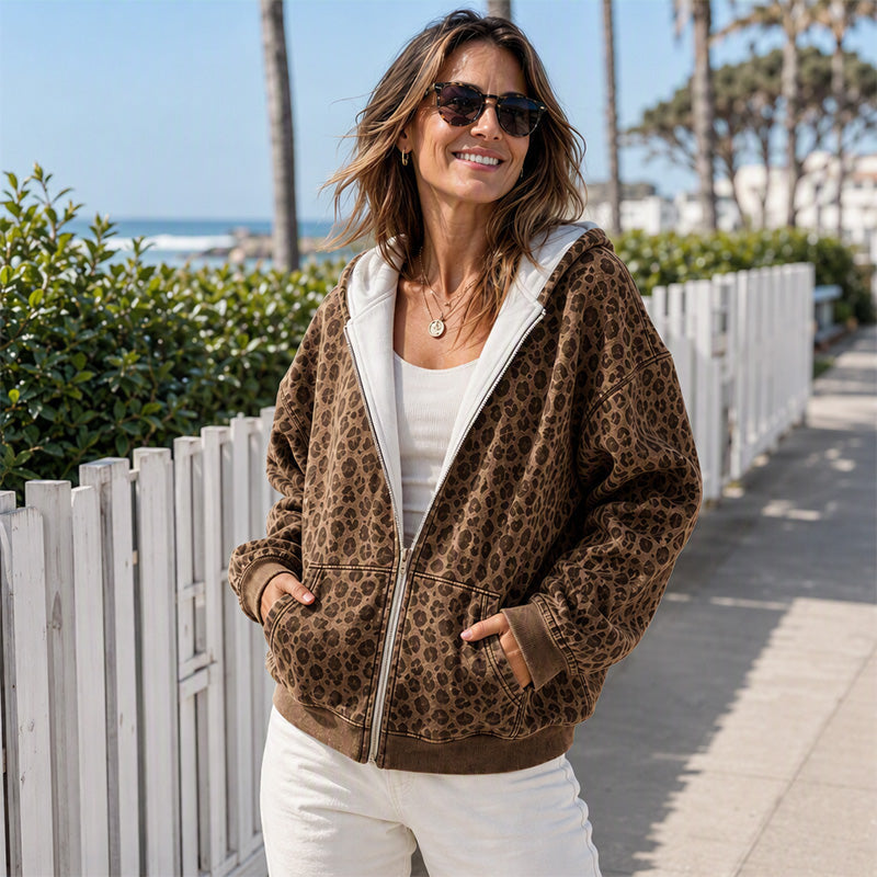 ๐ Wild Detail, Easy Style | Women's Leopard Print Zip-Up Hoodie