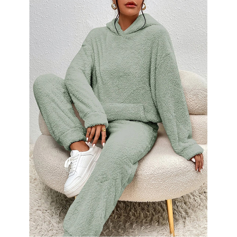 š„Hot Sale-50% OFFšøWomenās Plush Hooded Sweatshirt & Pants 2-Piece Set