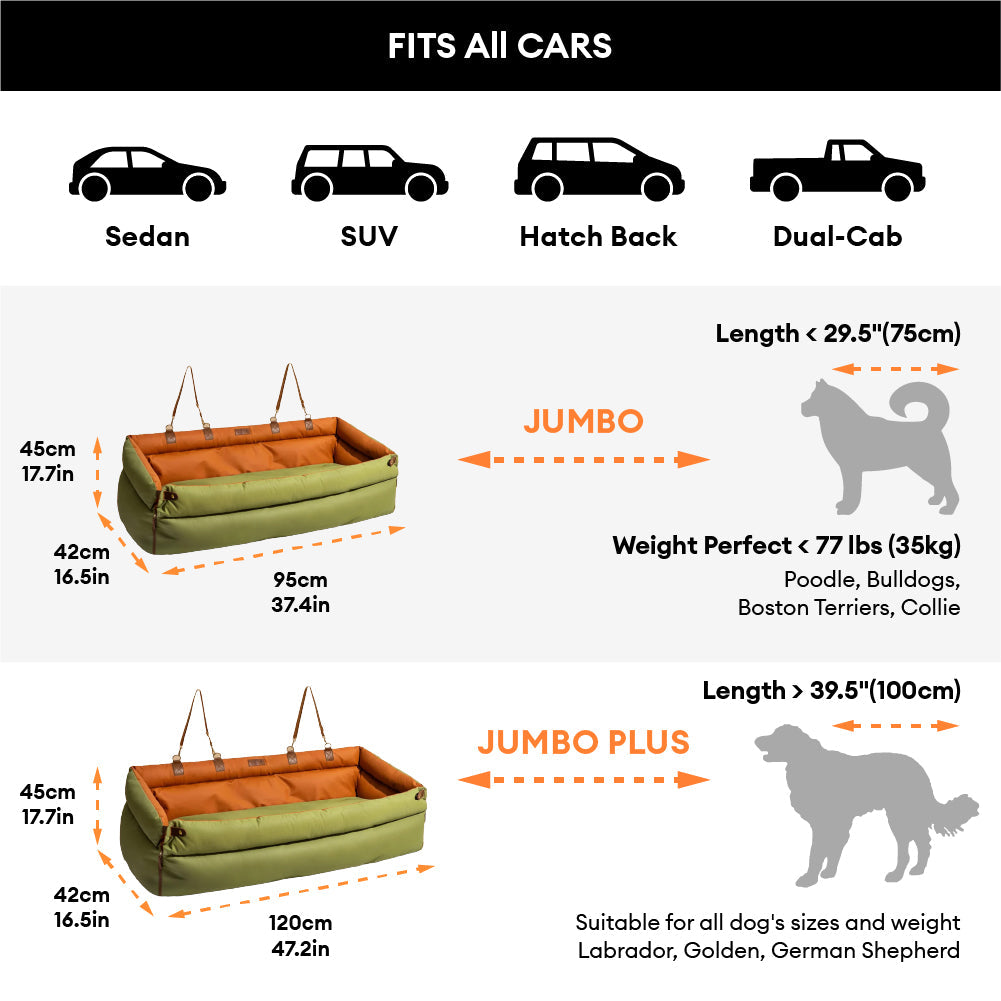 Large Deluxe Faux Leather Dog Car Seat Booster Bed - Urban Voyager