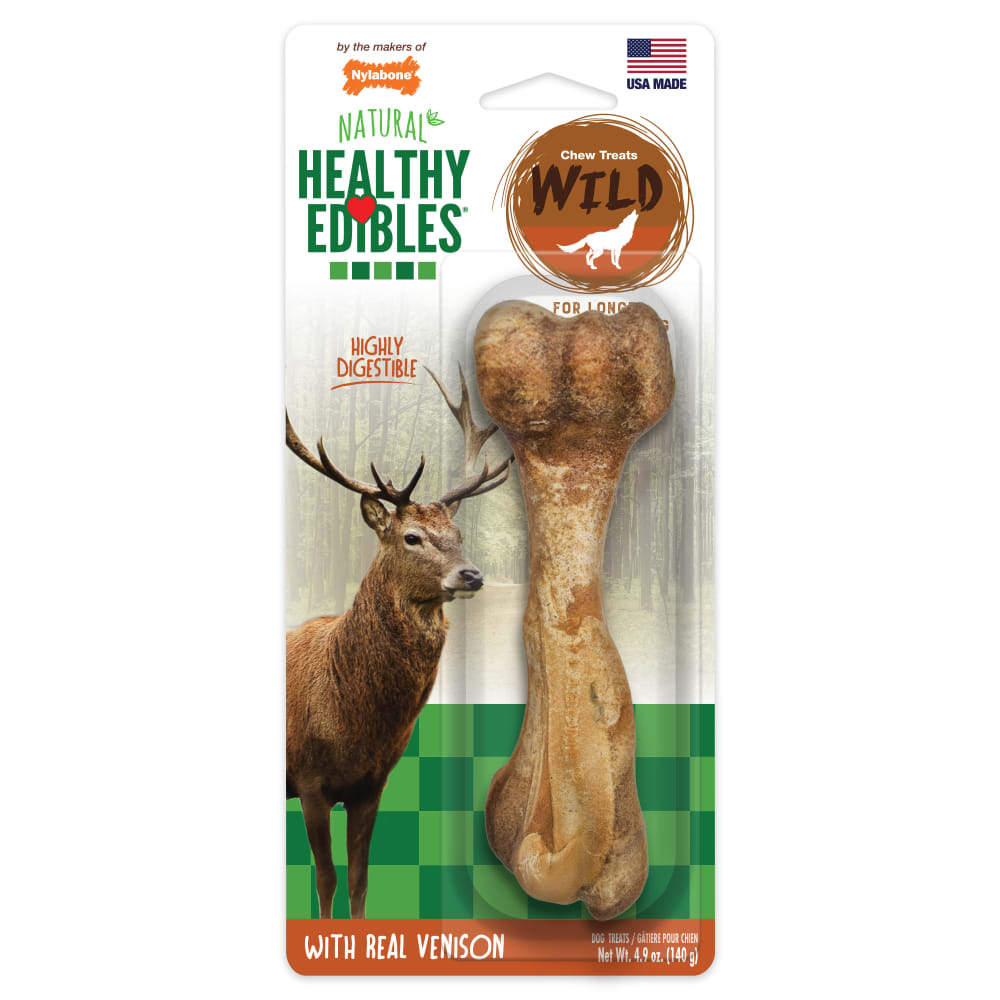 Nylabone Natural Healthy Edibles Dog Chew Treats Long Lasting Wild Venison Bone