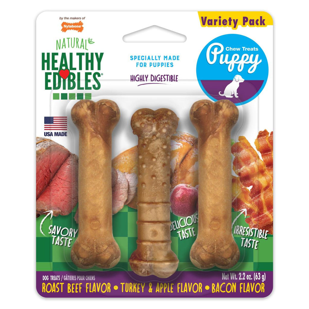Nylabone Natural Healthy Edibles Dog Chew Treats Long Lasting Puppy Variety Pack