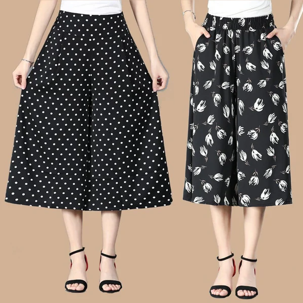 🔥Hot Sale-50% OFF🔥Women's High Elastic Waist Pleated Chiffon Wide Leg Culottes