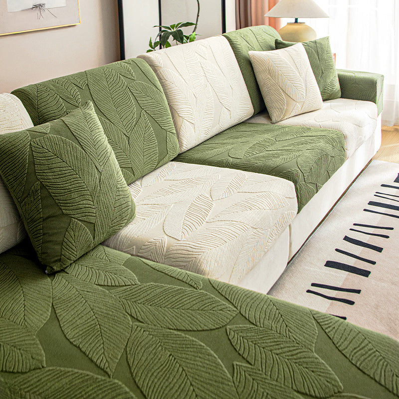 Modern Leaf Jacquard Water-Repellent Anti-Scratch Stretch Full Wrap Sectional Couch Cover