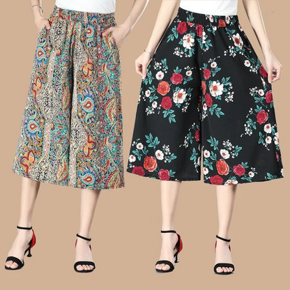 🔥Hot Sale-50% OFF🔥Women's High Elastic Waist Pleated Chiffon Wide Leg Culottes
