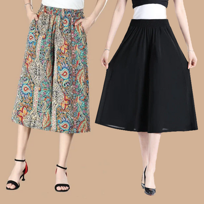 🔥Hot Sale-50% OFF🔥Women's High Elastic Waist Pleated Chiffon Wide Leg Culottes