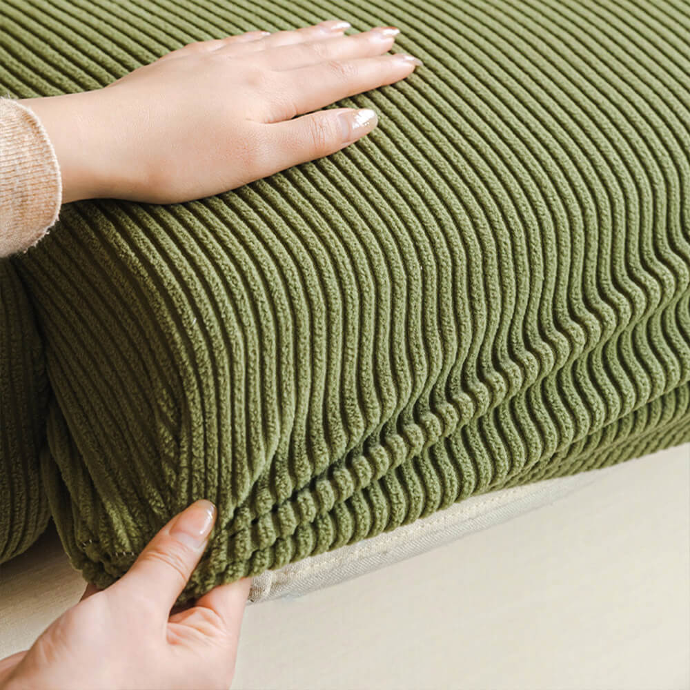 Vertical Stripe Corduroy Anti-Scratch Stretch Full-Cover Sectional Couch Cover