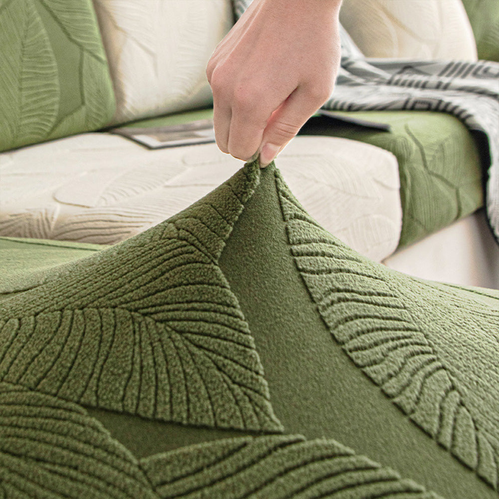Modern Leaf Jacquard Water-Repellent Anti-Scratch Stretch Full Wrap Sectional Couch Cover