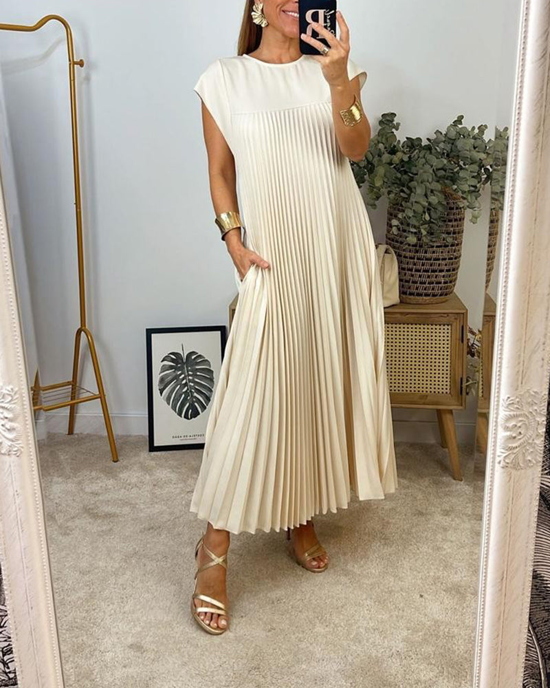 🔥Sunmmer Limited Sale🔥Sleeveless pleated simple solid color dress