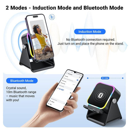 🎶Limited Sale 50% OFF📱 5-in-1 Wireless Induction Bluetooth Speaker with Adjustable Phone Stand