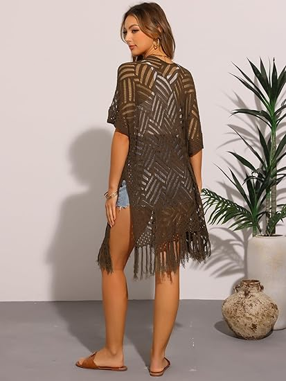 🔥This Week's Special Price: £13.99!!😍Women’s Oversized Knit Cardigan – Lightweight Crochet Tassel Kimono for Spring & Summer 🌸