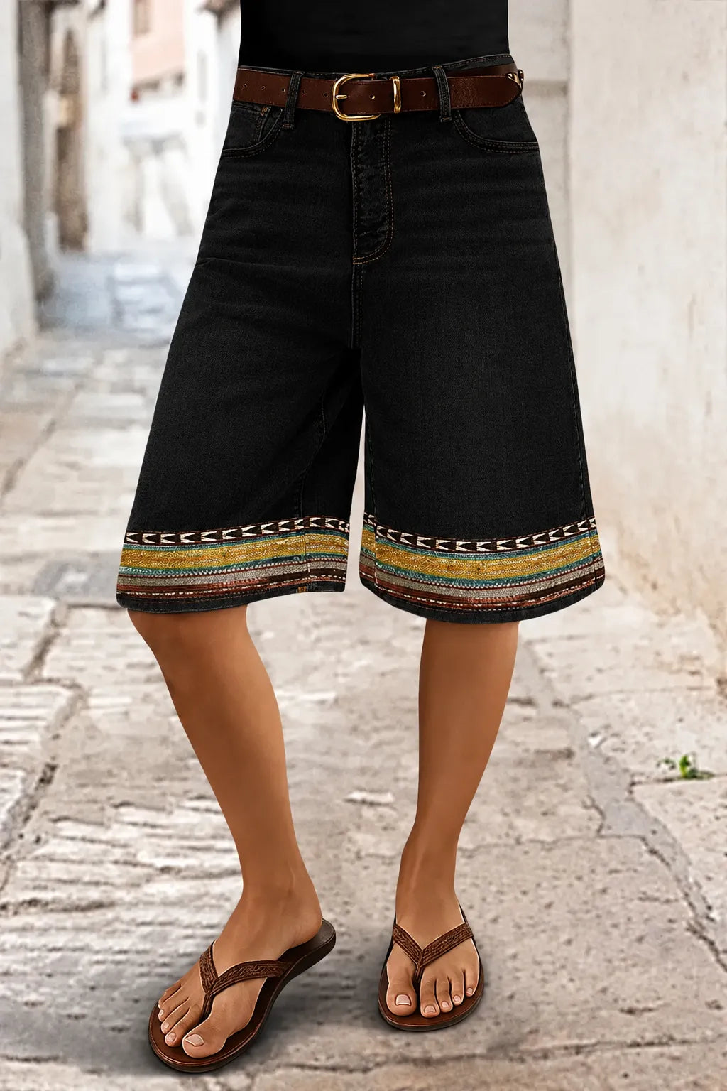 ⏰ ⚡8 Pack for $29⚡Women’s Printed Hem Denim Bermuda Shorts
