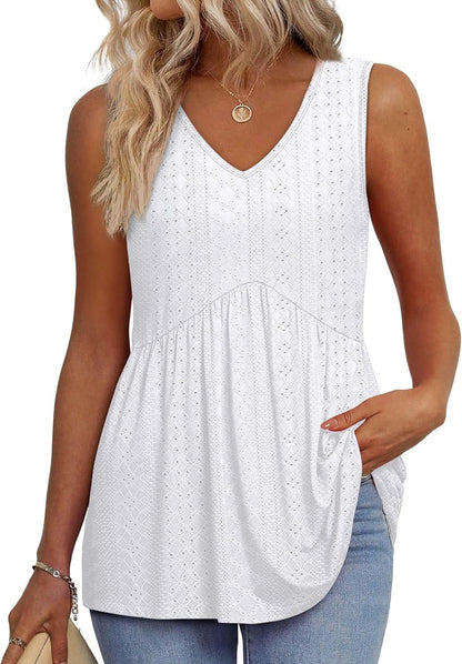 🌞HOT SALE 49% OFF👚Women's Print Flowy Sleeveless V Neck Peplum Tank Tops