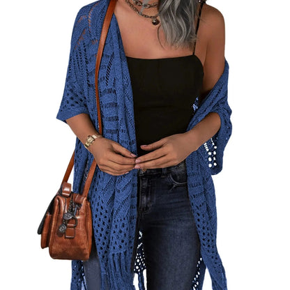 🔥This Week's Special Price: £13.99!!😍Women’s Oversized Knit Cardigan – Lightweight Crochet Tassel Kimono for Spring & Summer 🌸