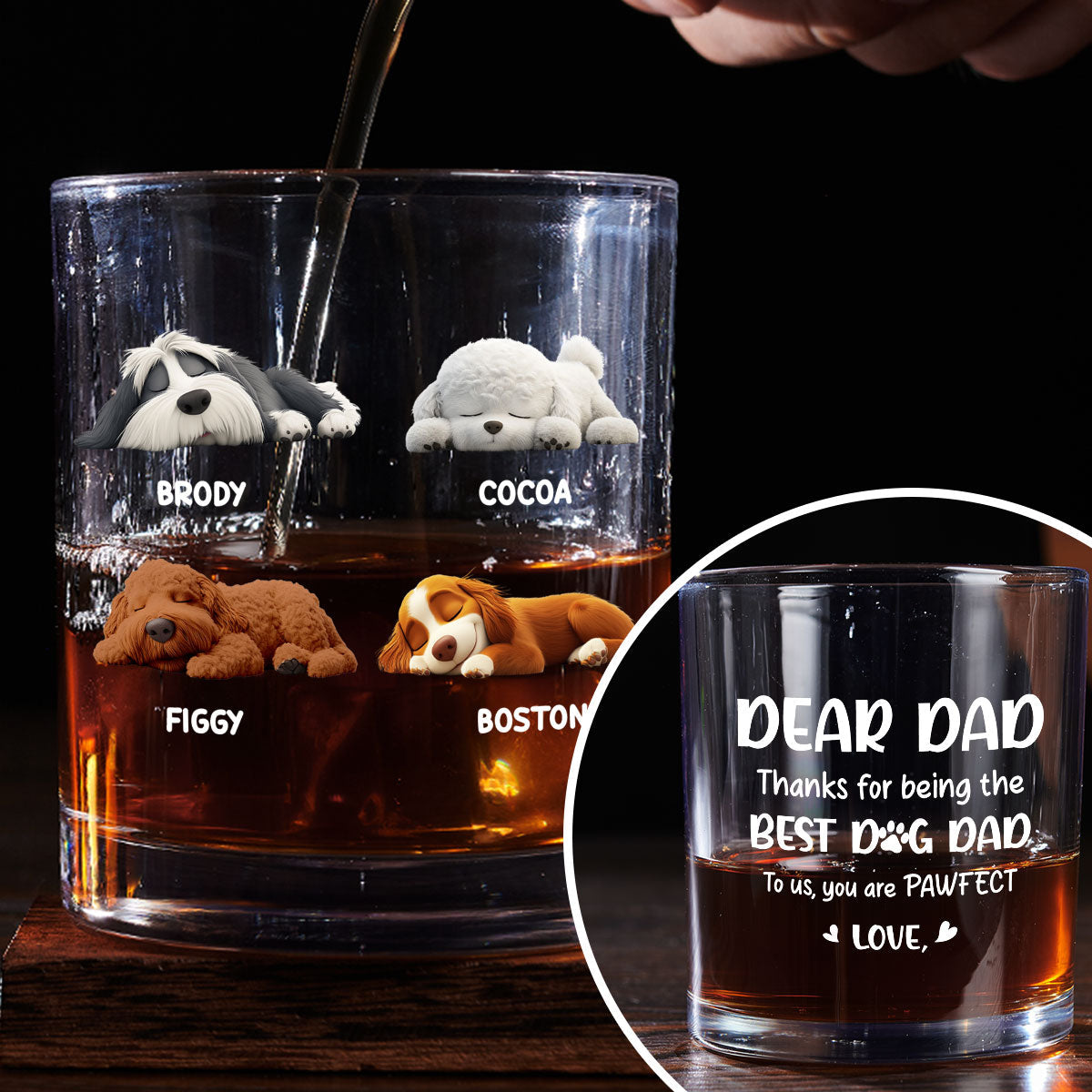 Dear My Pawfect Dad - Personalized Whiskey Glass