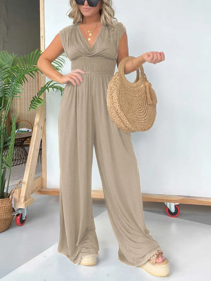 🔥V-Neckline Wide Leg Jumpsuit with Adjustable Back Tie