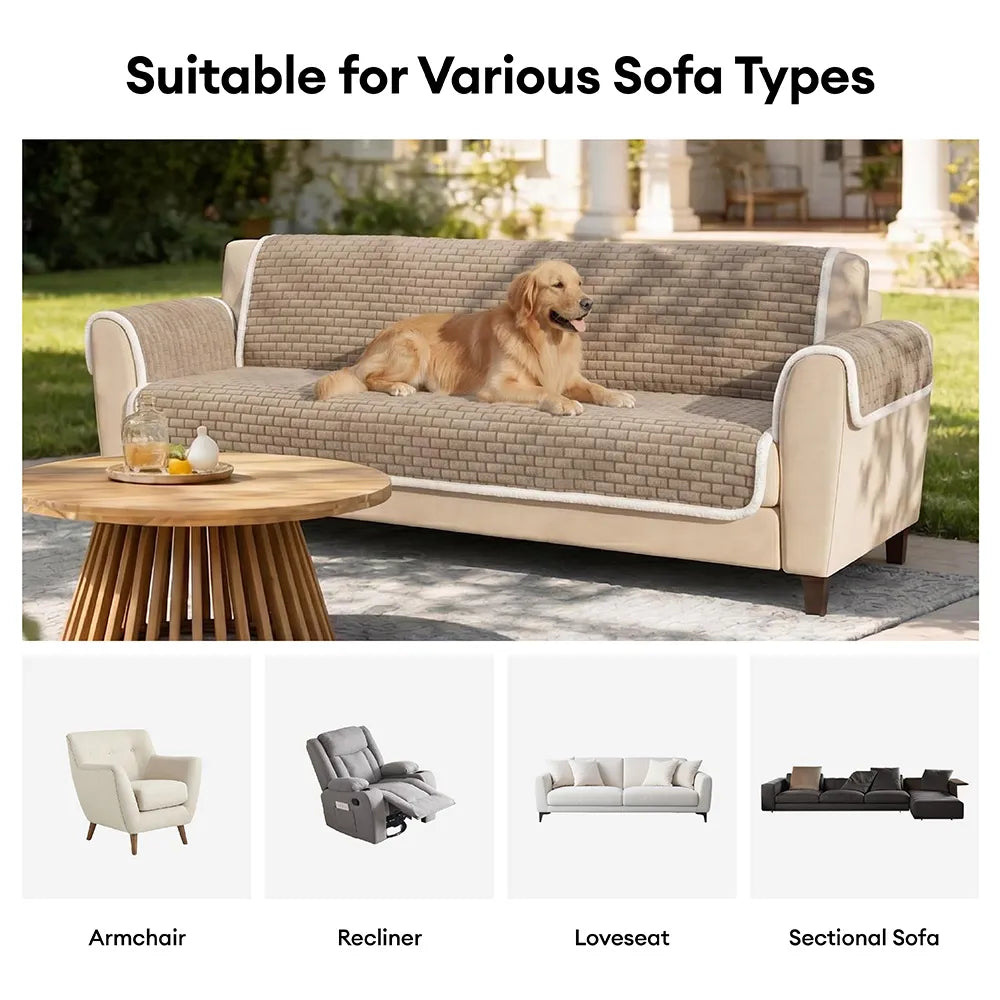 One-Piece Plush Scratch-Resistant Large Sectional Couch Covers with Elastic Straps