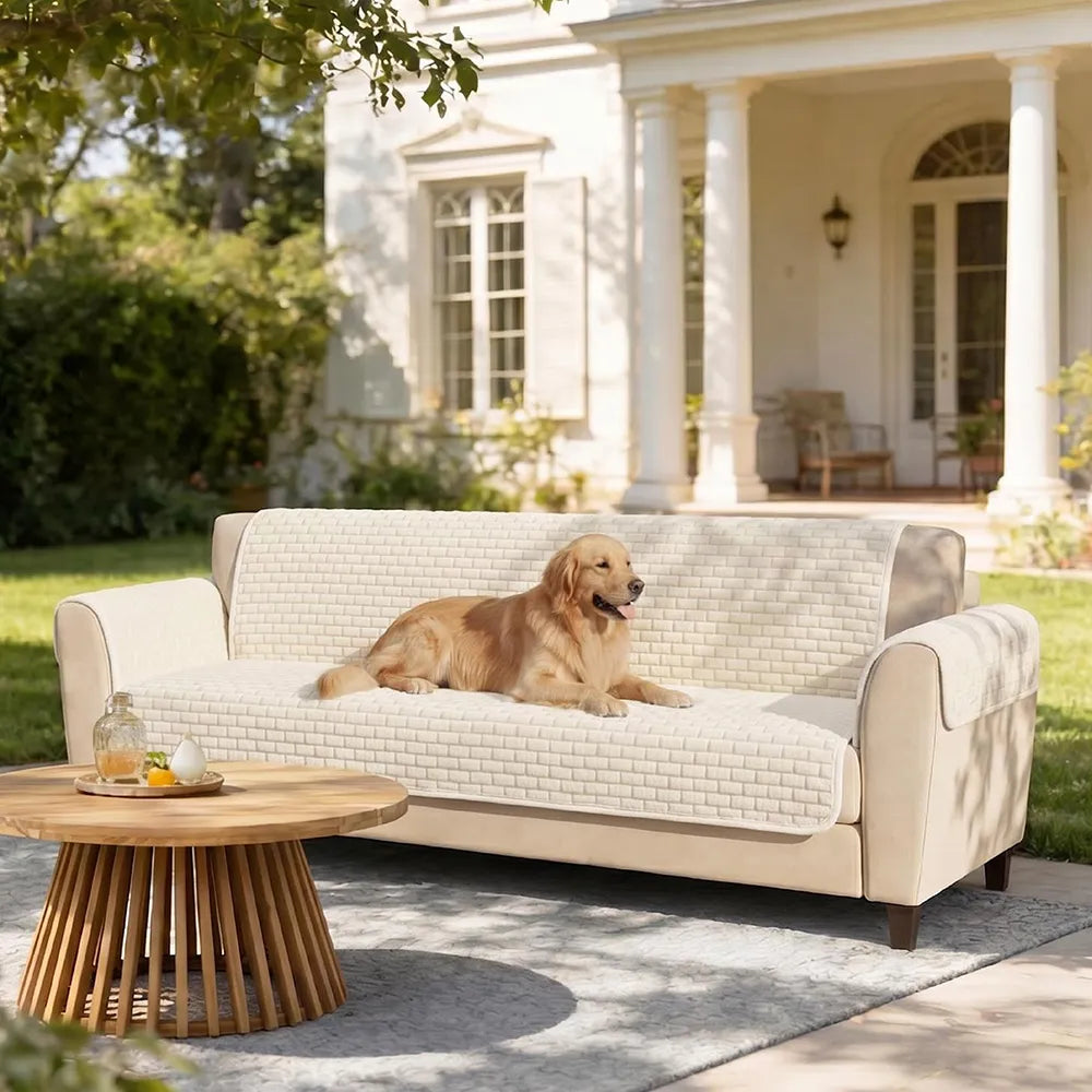 One-Piece Plush Scratch-Resistant Large Sectional Couch Covers with Elastic Straps