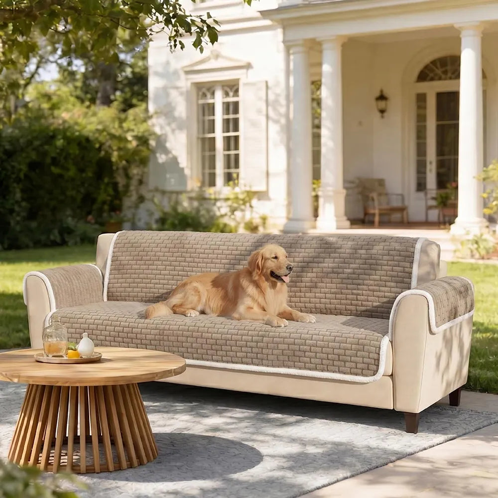 One-Piece Plush Scratch-Resistant Large Sectional Couch Covers with Elastic Straps