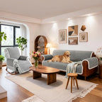 One-Piece Plush Scratch-Resistant Large Sectional Couch Covers with Elastic Straps