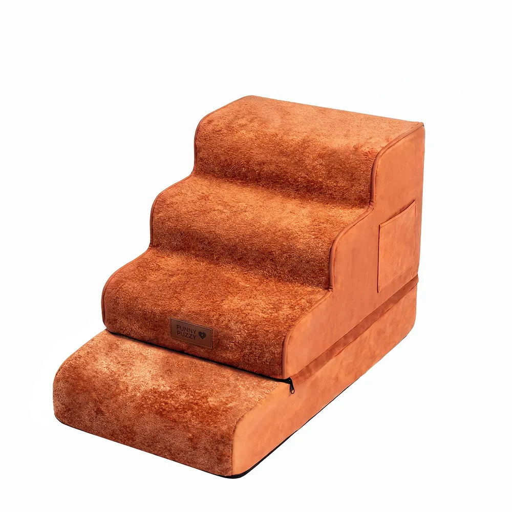 Plush Velvet 2-in-1 Foam Dog Stairs for Beds & Couches