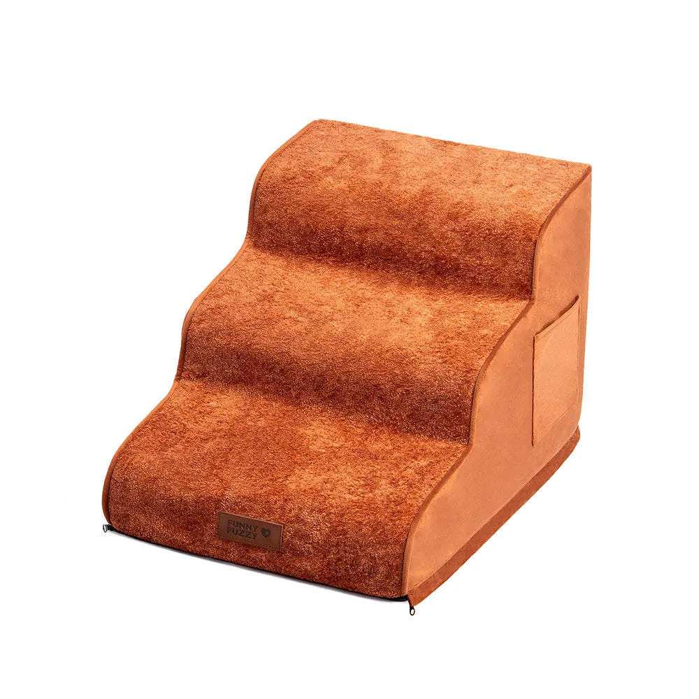 Plush Velvet 2-in-1 Foam Dog Stairs for Beds & Couches