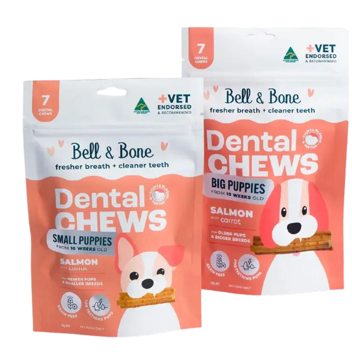 Bell and Bone Puppy Dental Chews - Salmon and Carrot