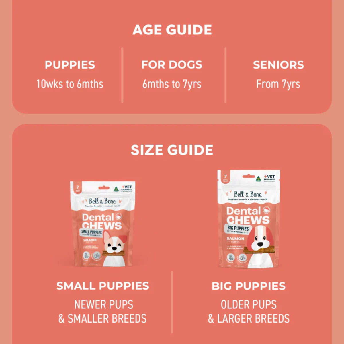 Bell and Bone Puppy Dental Chews - Salmon and Carrot