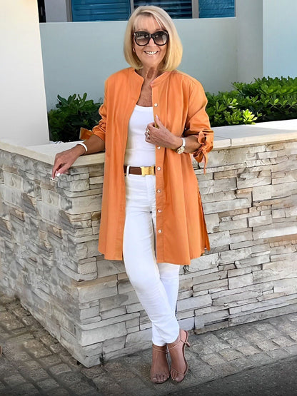 🔥LAST DAY SALE 49% OFF🔥Solid Color Long Cotton Shirt Jackets For Women