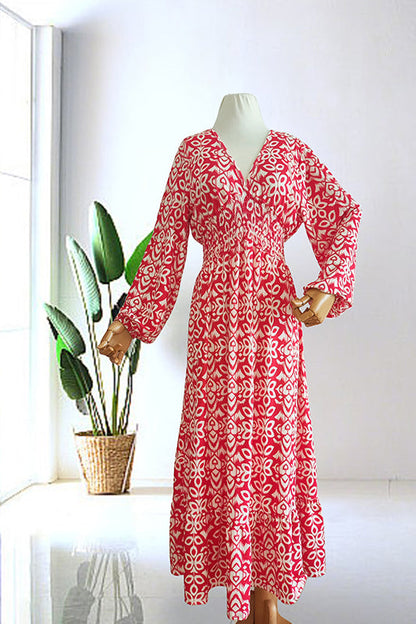 🔥Limited Time 50% Off  Bohemian Casual Print V-Neck Long Dress