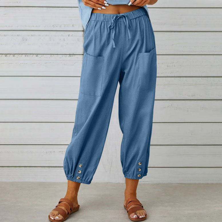 Women's loose, straight trousers with wide legs