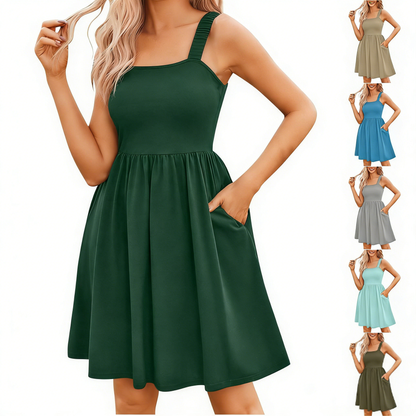 ⏰Hot Sale 70% Off💃Women's Summer Square Neck A-Line Mini Dress with Pockets