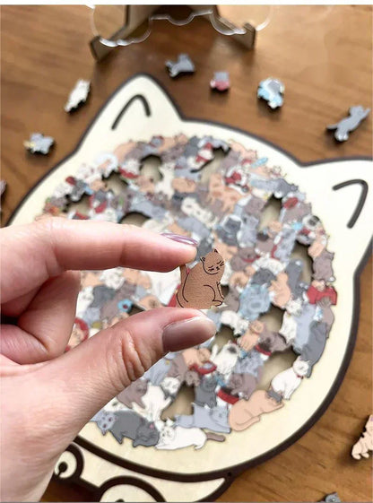 🎅Christmas Sale 50% OFF🐱135-Piece Morandi-Colored Cat Shaped Wooden Jigsaw Puzzle