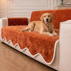 Waterproof Plush Velvet Contrast Wavy Edge Couch Cover