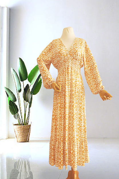 🔥Limited Time 50% Off  Bohemian Casual Print V-Neck Long Dress