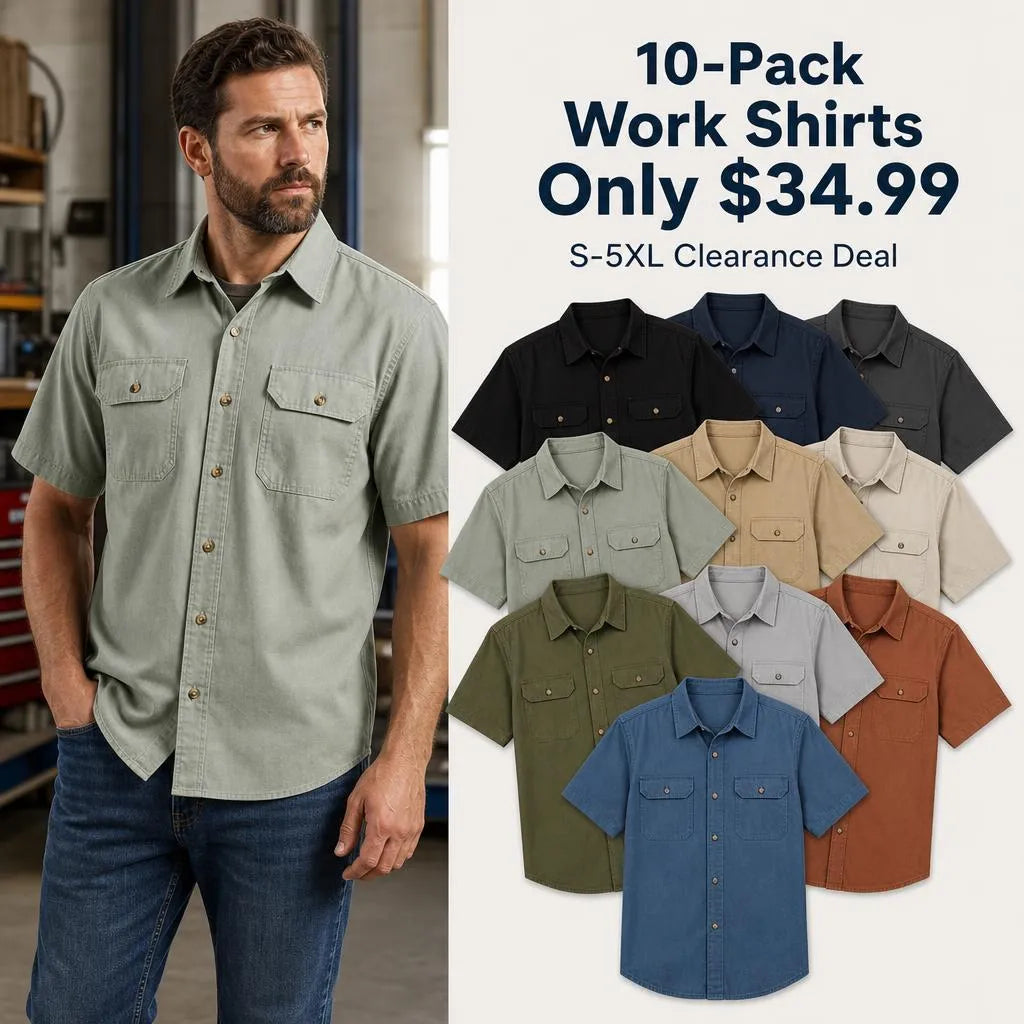 🎁10 Pack for $34.99⚡- Men’s Short Sleeve Utility Work Shirt