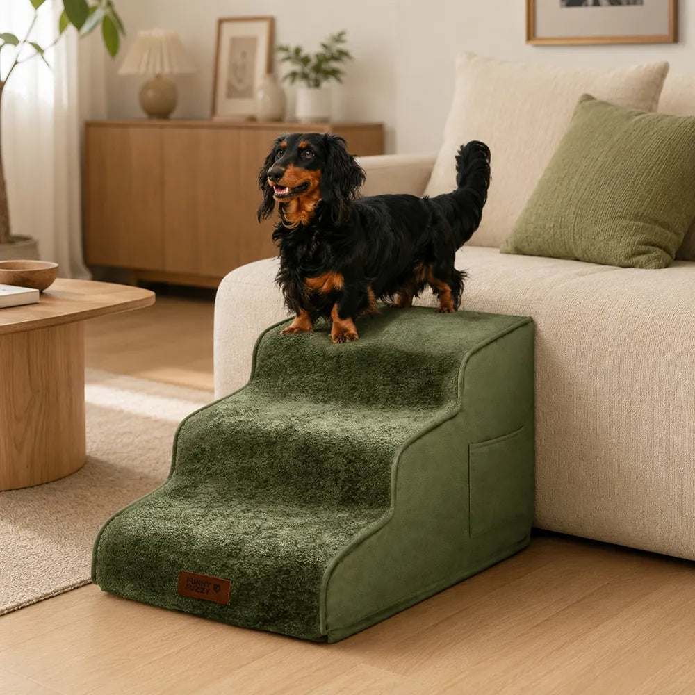 Plush Velvet 2-in-1 Foam Dog Stairs for Beds & Couches