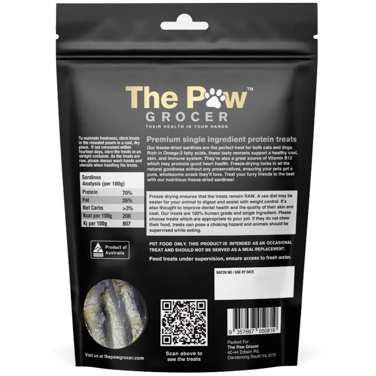The Paw Grocer Freeze Dried Pet Treats Black Label Sardines