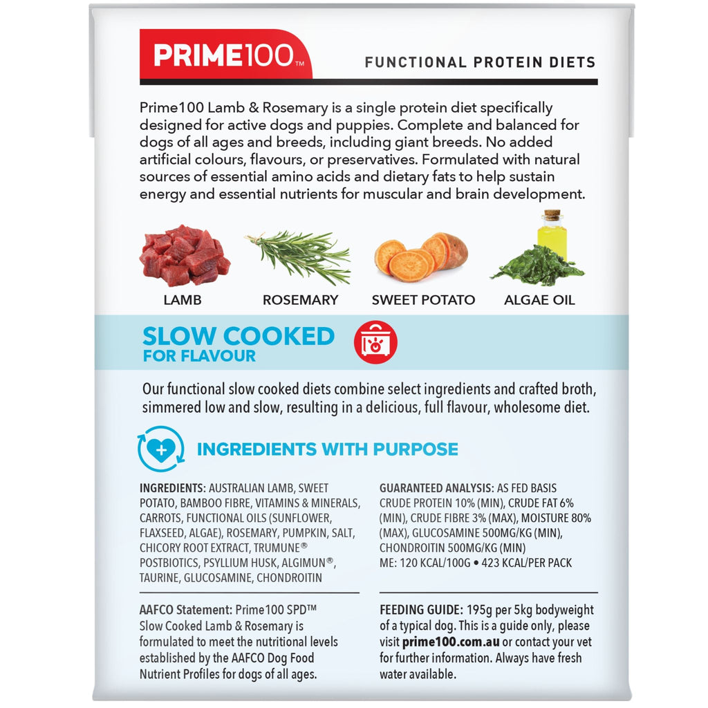 Prime100 SPD Slow Cooked Wet Dog Food Lamb & Rosemary