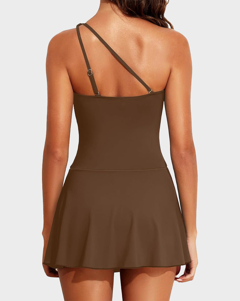 💥Limited Sale 60% OFF🔥One Shoulder Skirted One Piece Swimsuit