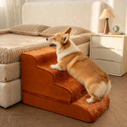 Plush Velvet 2-in-1 Foam Dog Stairs for Beds & Couches