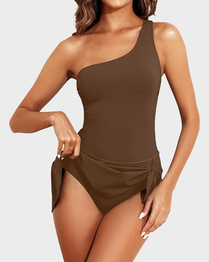 💥Limited Sale 60% OFF🔥One Shoulder Skirted One Piece Swimsuit