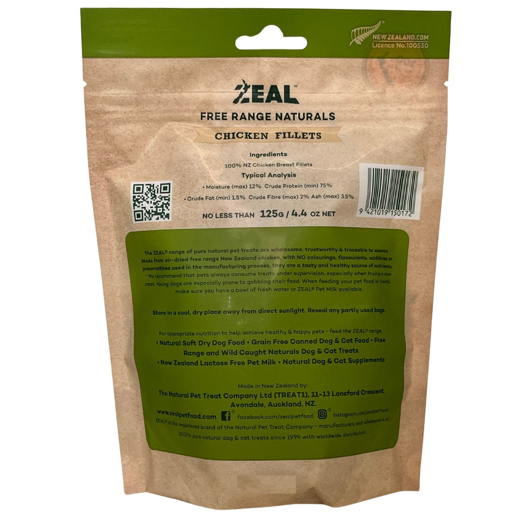 Zeal Free Range Naturals Chicken Fillets Pet Treats 125g