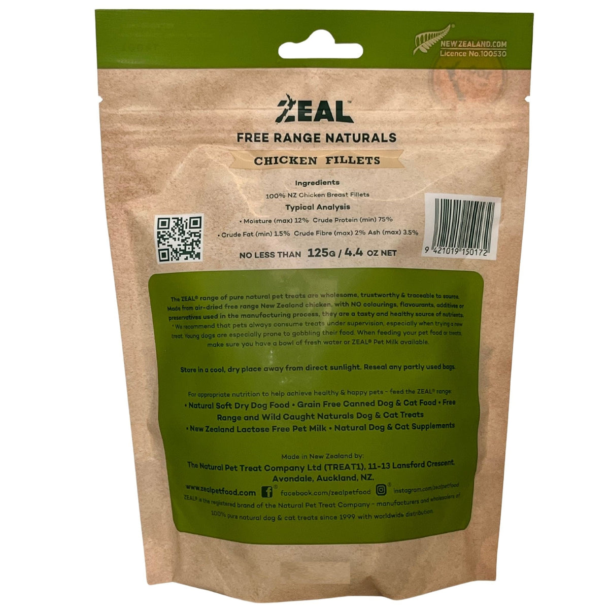 Zeal Free Range Naturals Chicken Fillets Pet Treats 125g